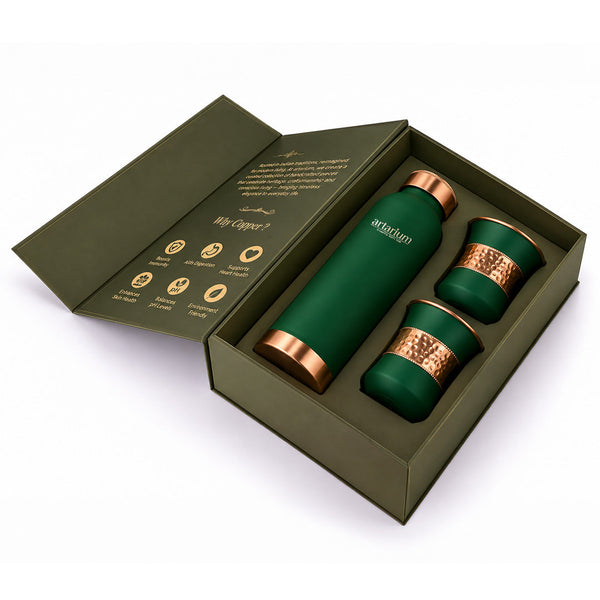 Copper Bottle with Cups with Premium Packaging