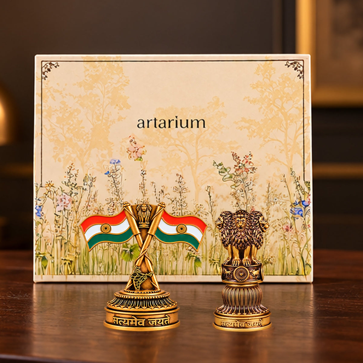 National Flag & Ashok Stambh Combo with Gift Box 