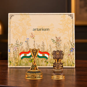 National Flag & Ashok Stambh Combo with Gift Box 